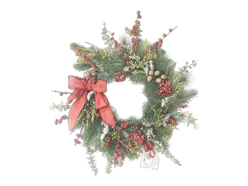 Couronne de Noël illustrée, ateliers de Noël de La Lunaire chez Dodin